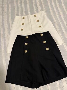 Zara Black and White High-Waist Double-Breasted Skort Set with Gold Buttons
